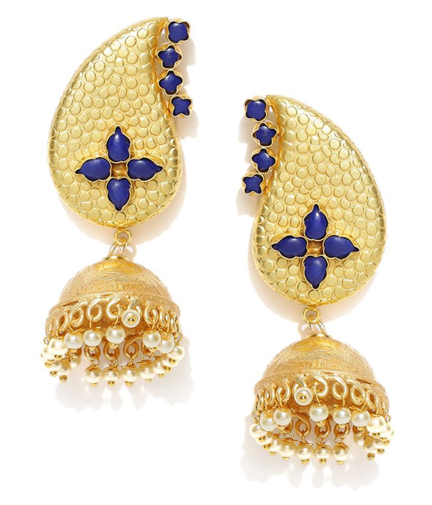 Priyaasi Blue Gold-Plated Handcrafted Paisley Shaped Stone-Studded Drop ...