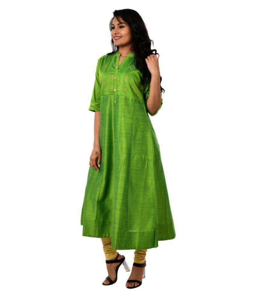 silk green kurti