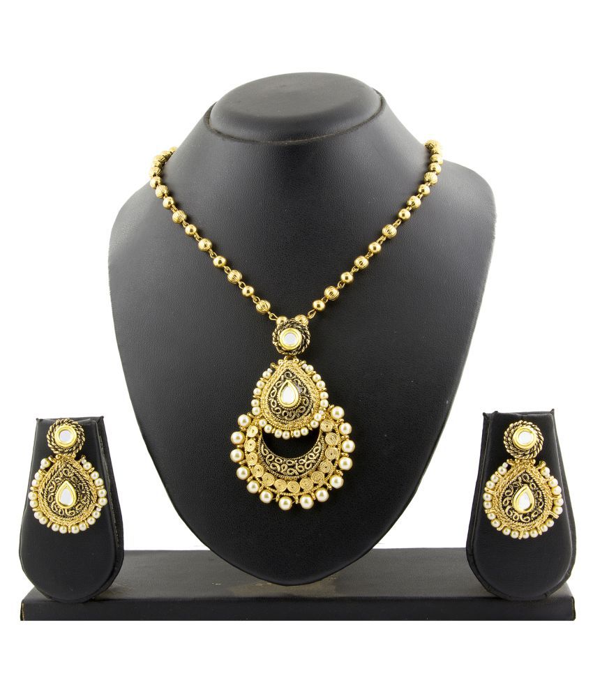     			The Jewelbox Brass Golden Other Traditional Gold Plated Necklaces Set