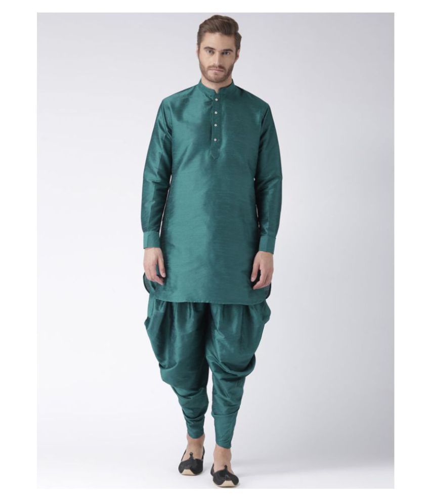     			Hangup Sea Green Silk Blend Dhoti Kurta Set