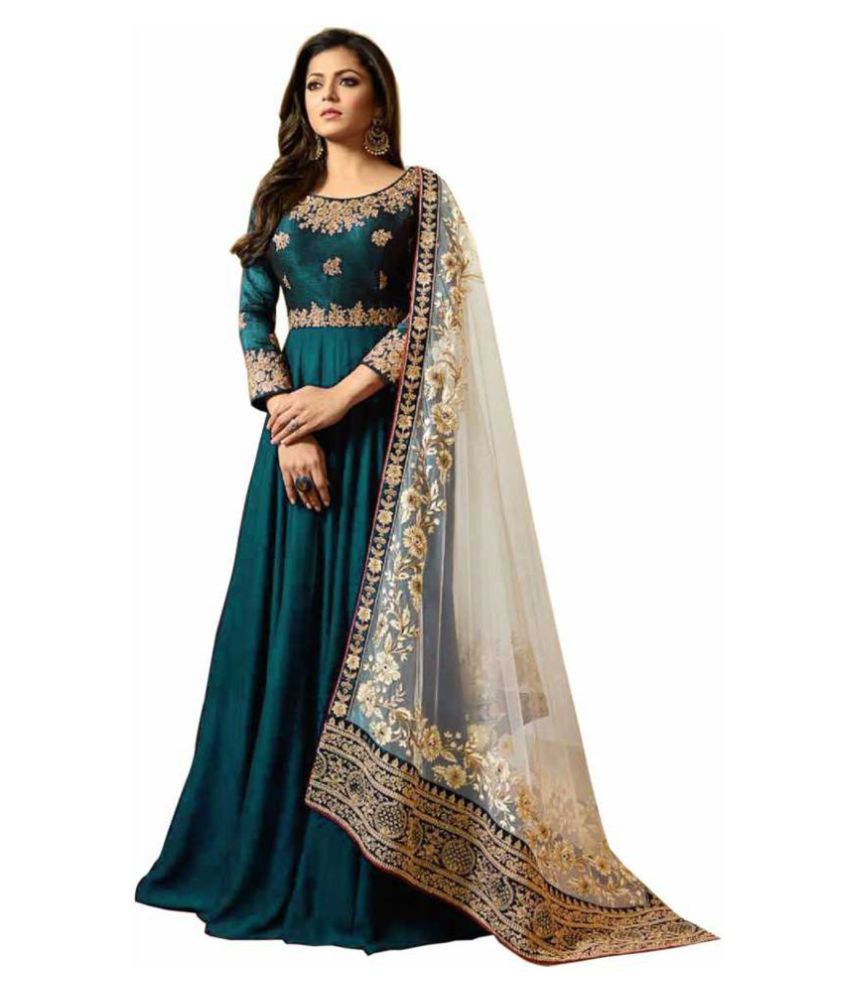 designer turquoise georgette floor length anarkali suit