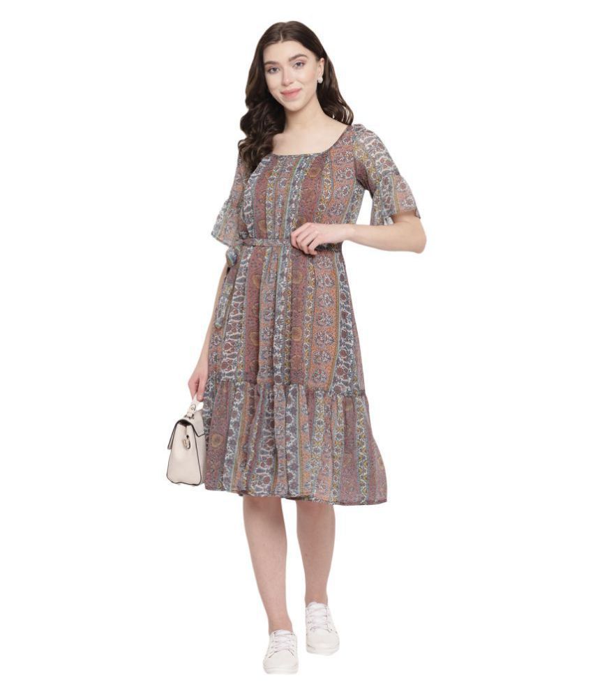 Abiti Bella Georgette Multi Color Fit And Flare Dress ...