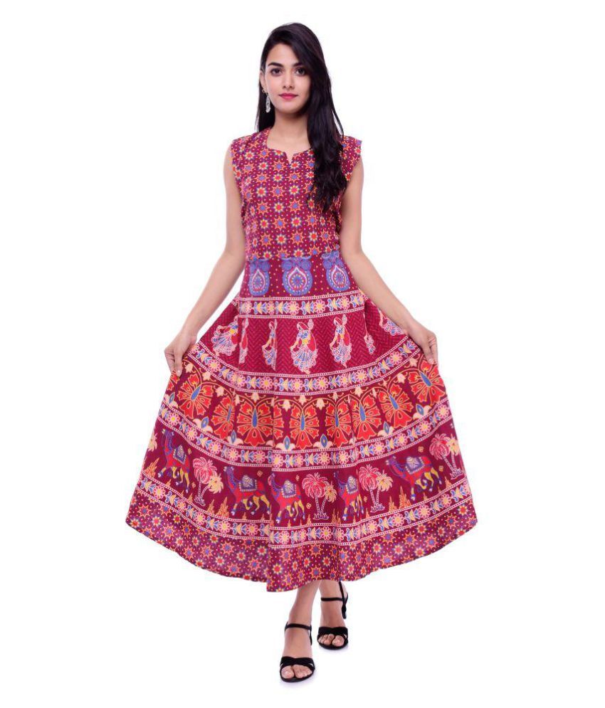 Creation RA Red Cotton Anarkali Kurti - Buy Creation RA Red Cotton Anarkali Kurti Online at Best 
