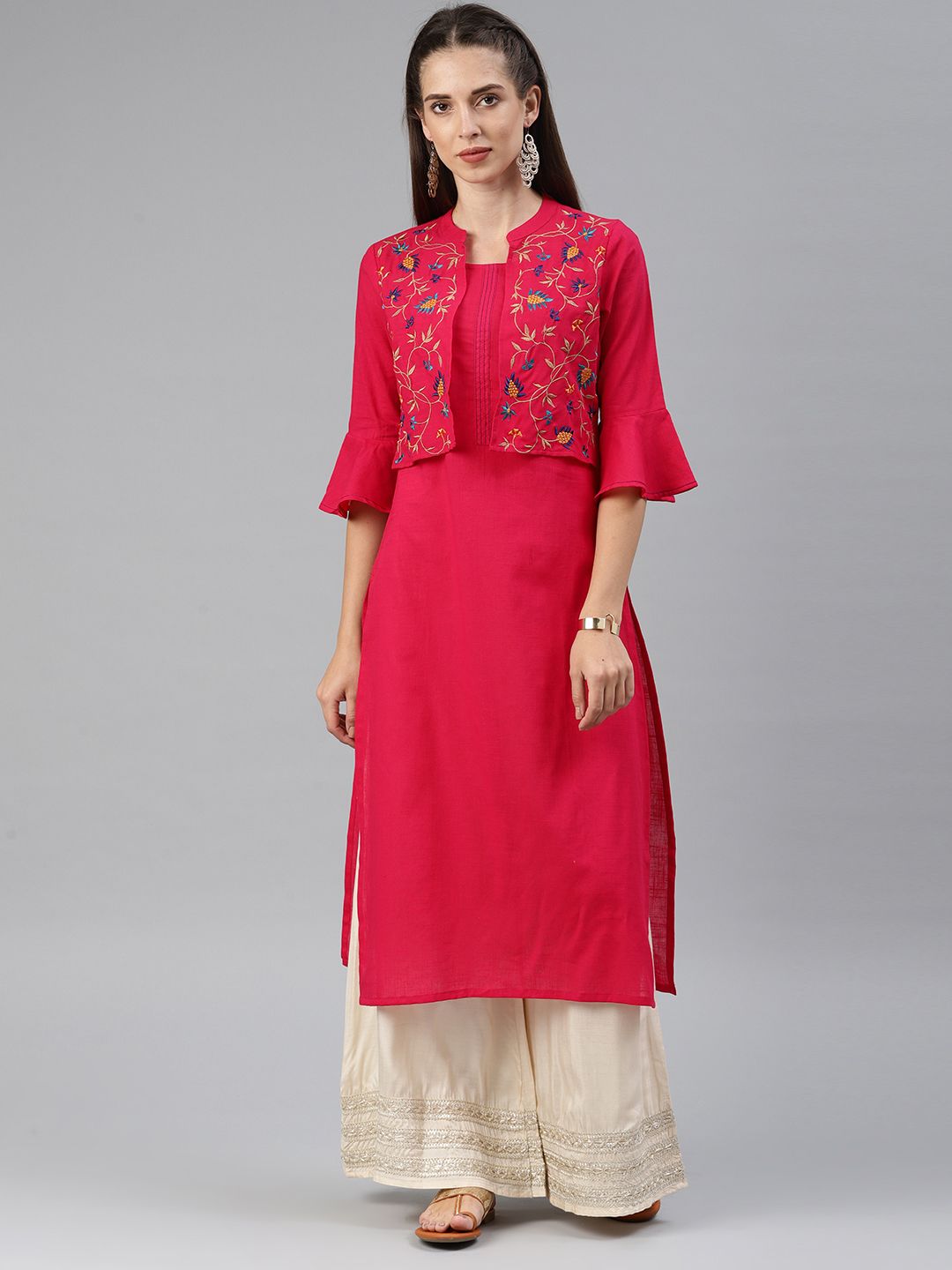     			Alena - Pink Cotton Women's Jacket Style Kurti