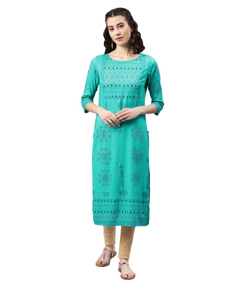     			Alena - Turquoise Rayon Women's Straight Kurti