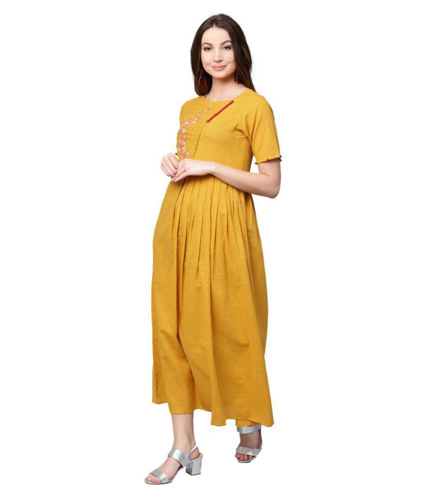 Jaipur Kurti Cotton Yellow Regular Dress - Buy Jaipur Kurti Cotton ...