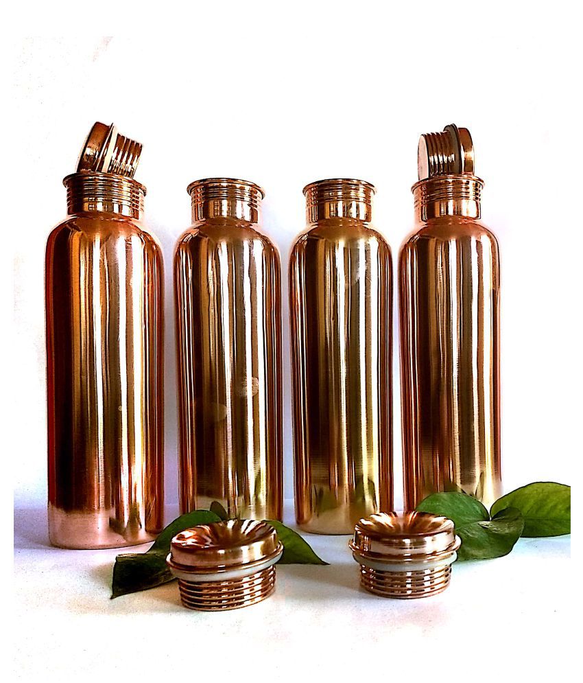 Copper Bottle Plain copper bottle set of 4 Brown 1000 ML