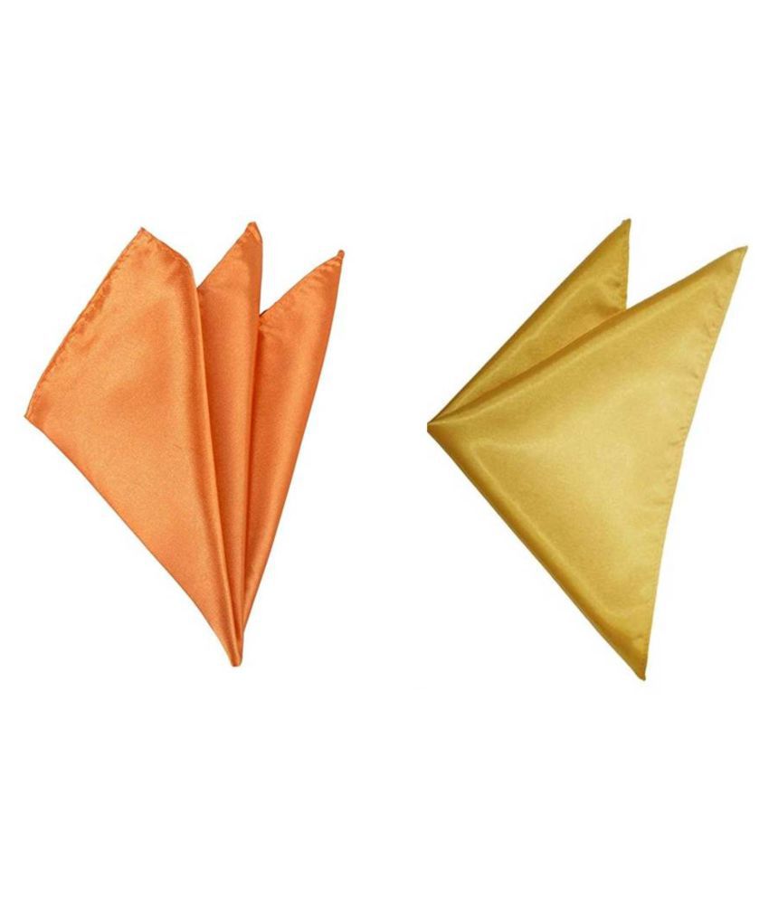     			Voici France Orange and Gold satin Solid Pocket Square Combo Pack of 2
