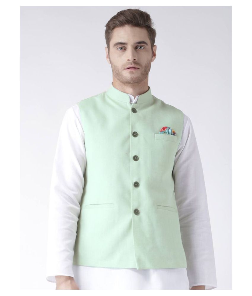     			Hangup Green Linen Nehru Jacket