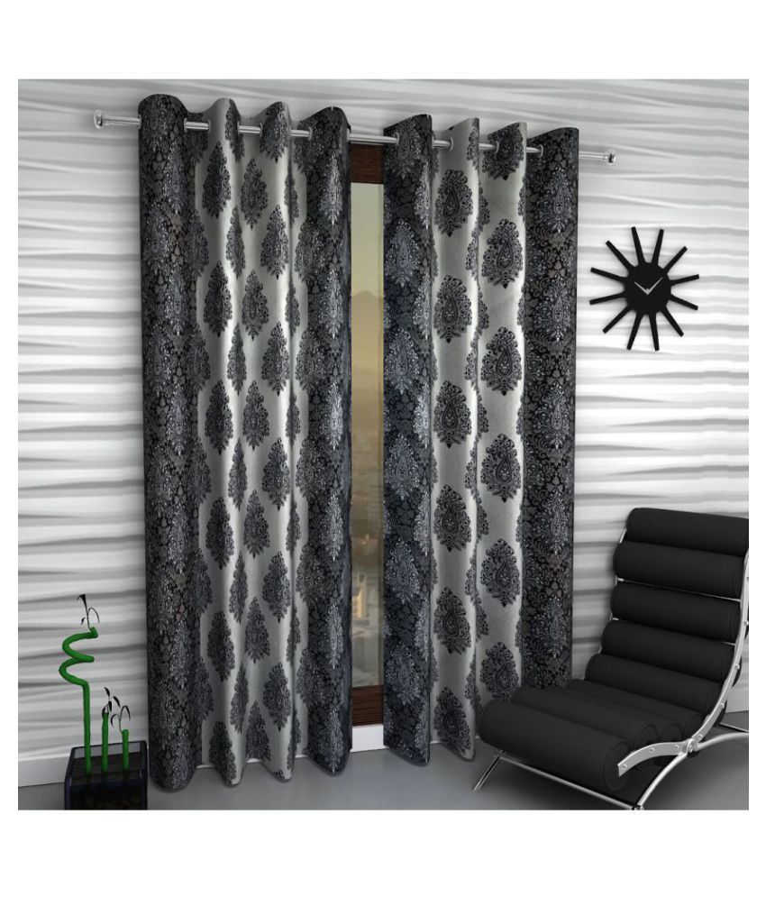 Home Sizzler Set of 2 Window Semi-Transparent Eyelet Polyester Curtains Grey