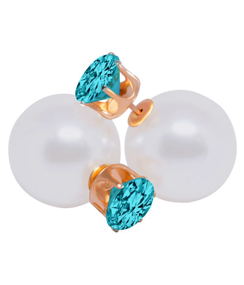     			Romp Fashion Double Sided Pearl With Shining Aqua Crystal Fancy Stud Earrings For Girls And Women