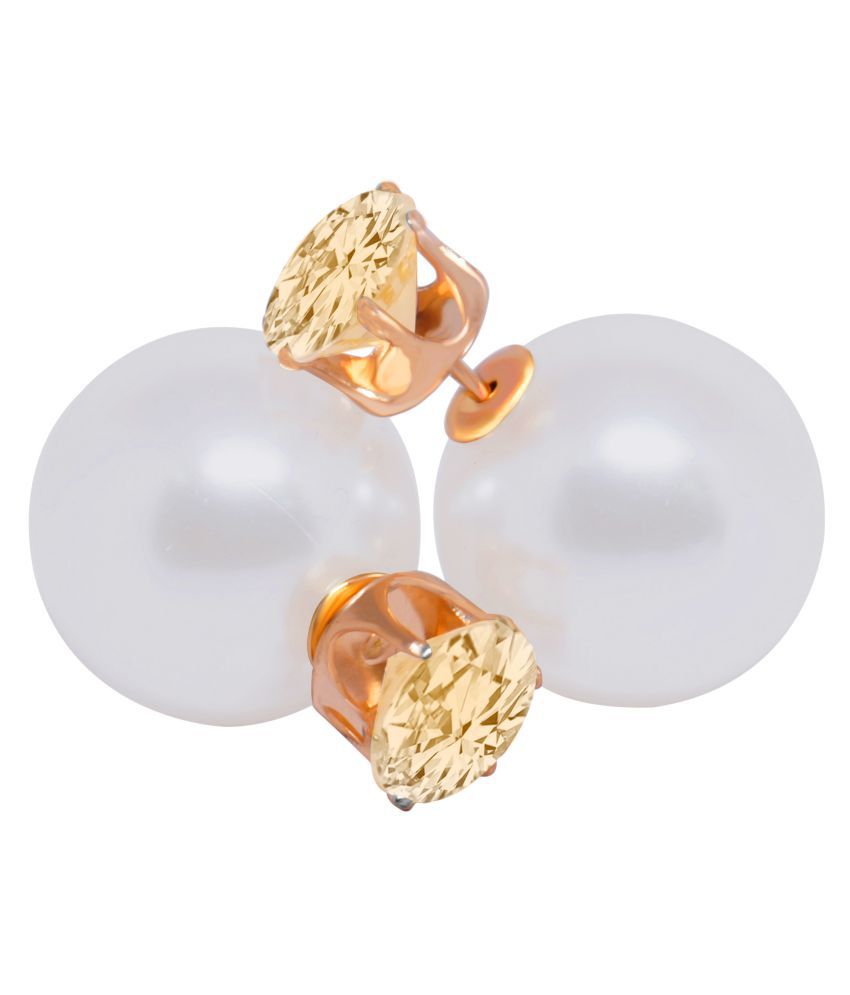     			Romp Fashion Double Sided Pearl With Shining Champagne Crystal Fancy Stud Earrings For Girls And Women