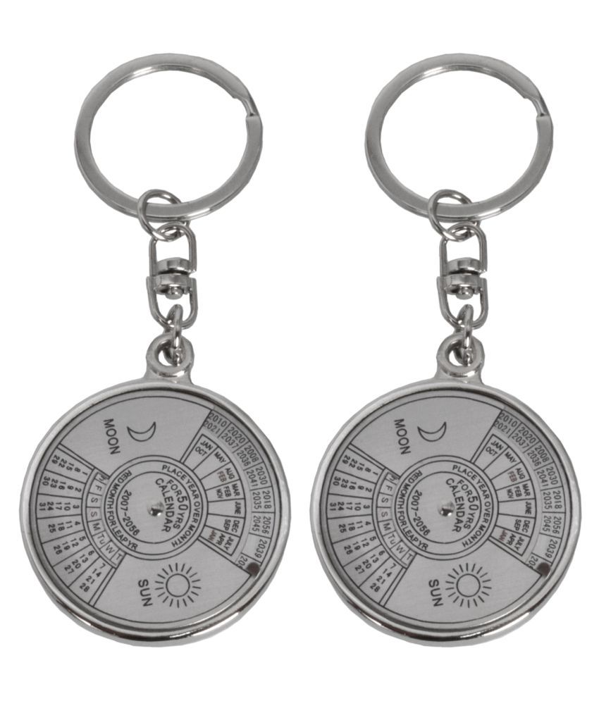     			2 Pieces 50 Years Calendar in Keychain and Keying Metal Silver Color