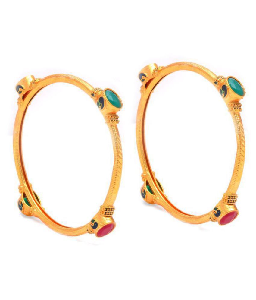     			Jewar Mandi Bangles Set Gold Plated Emerald Ruby 2.6 Inches Jewelry 8085