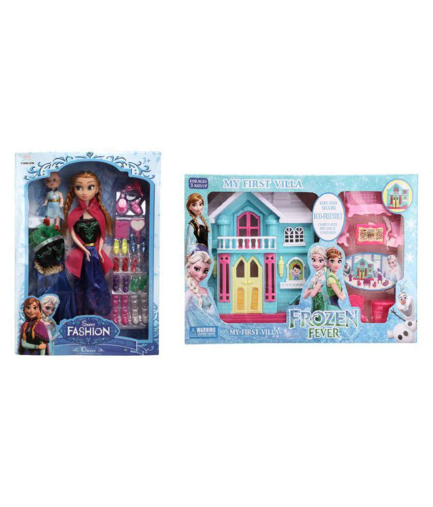 Doll+Big Doll House for Girls Free With Doll / Barbie Doll Set Pink with  Crown,