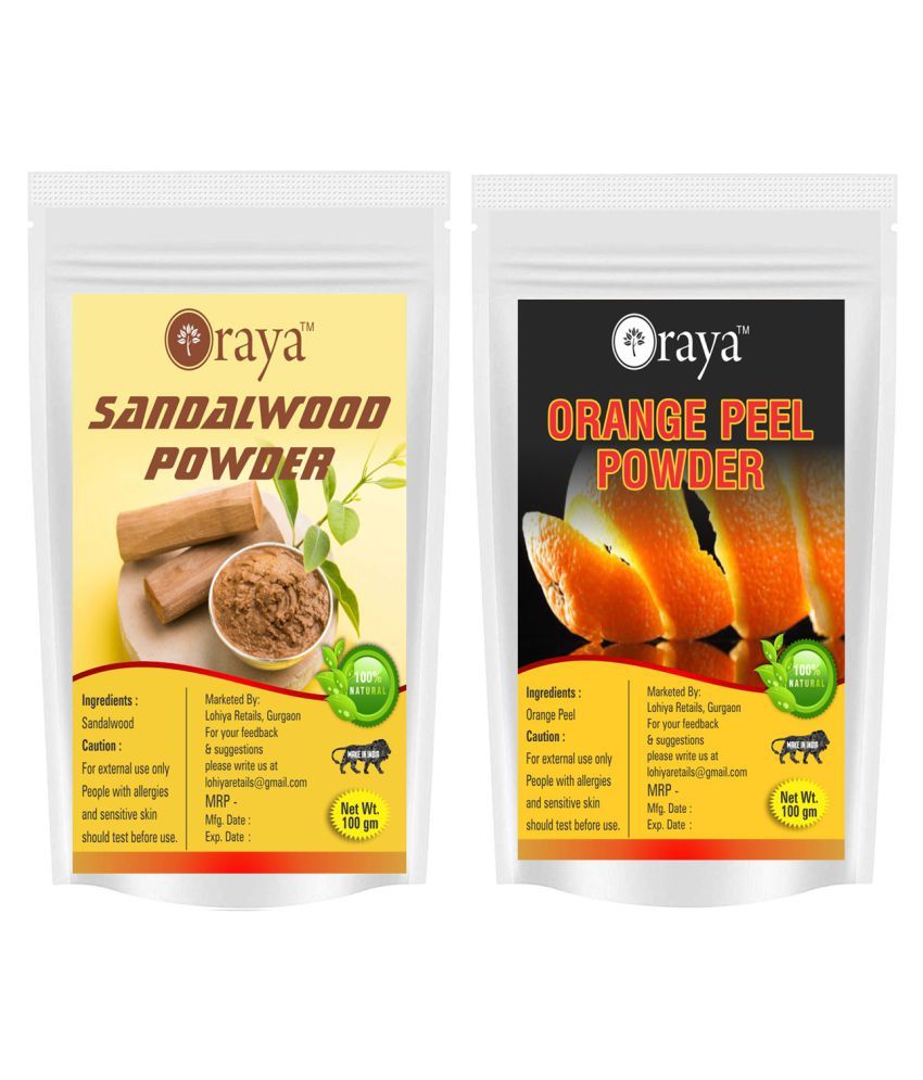     			ORAYA 100% Pure & Natural Sandalwood powder & Orange Peel Powder Face Pack 200 gm Pack of 2