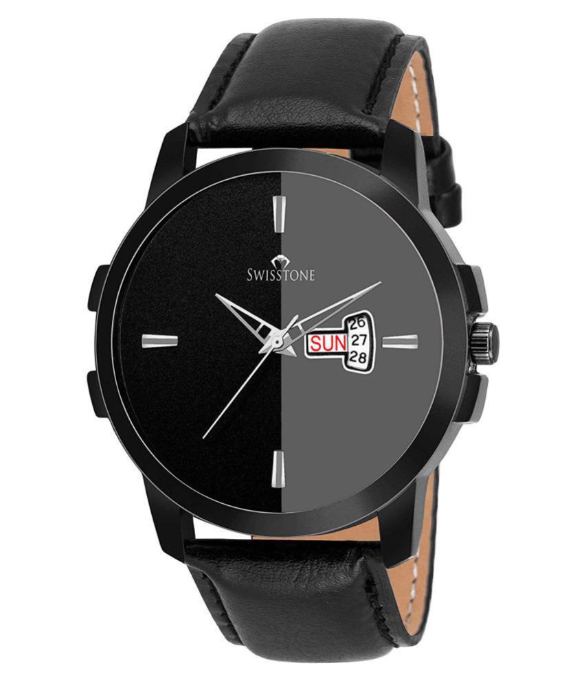     			Swisstone - Black Leather Analog Men's Watch