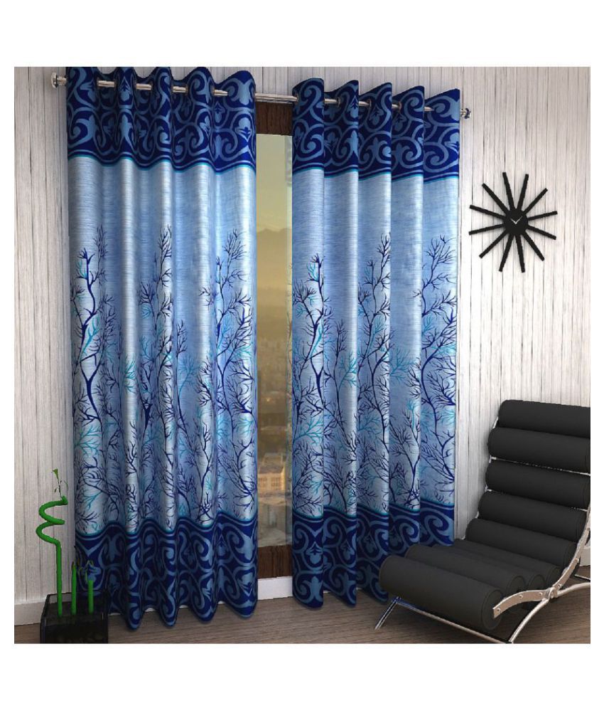 Home Sizzler Set of 2 Window Semi-Transparent Eyelet Polyester Curtains Blue