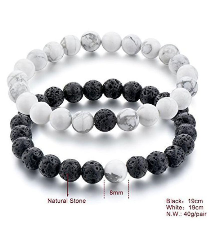     			8 mm Black and White Howlite Lava Natural Agate Stone Bracelet