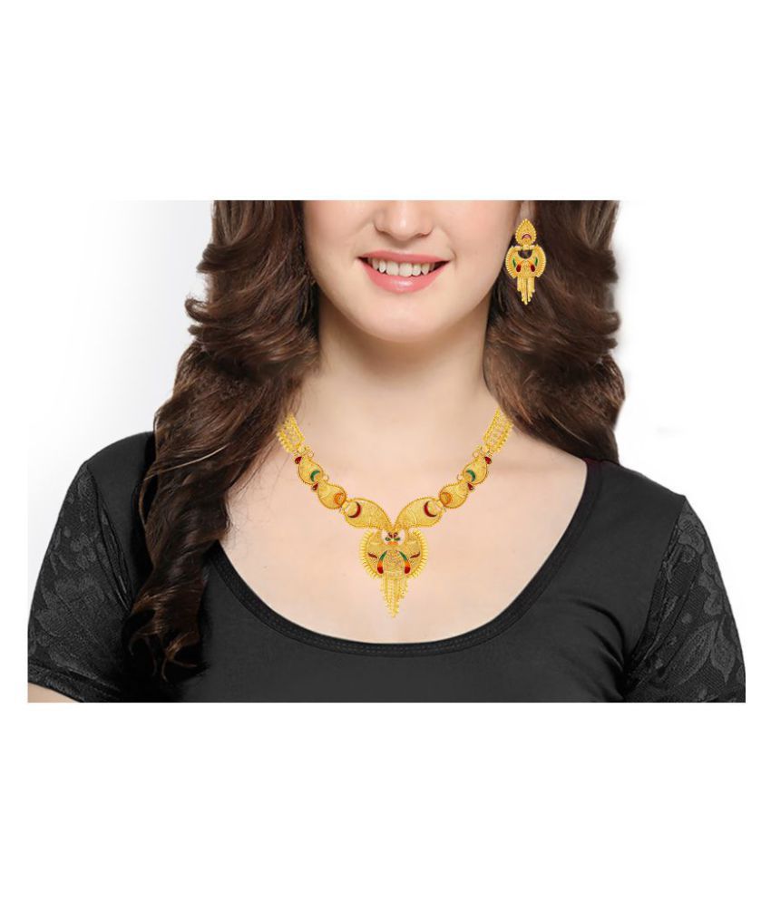     			mansiyaorange Alloy Multi Color Contemporary Traditional 22kt Gold Plated Necklaces Set