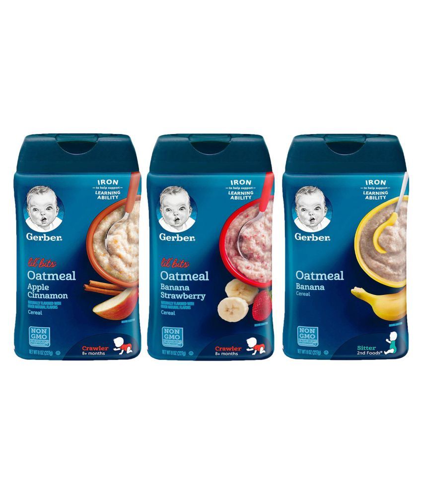 Gerber Apple Cinnamon,Strawberry Banana,Banana Infant Cereal for 12