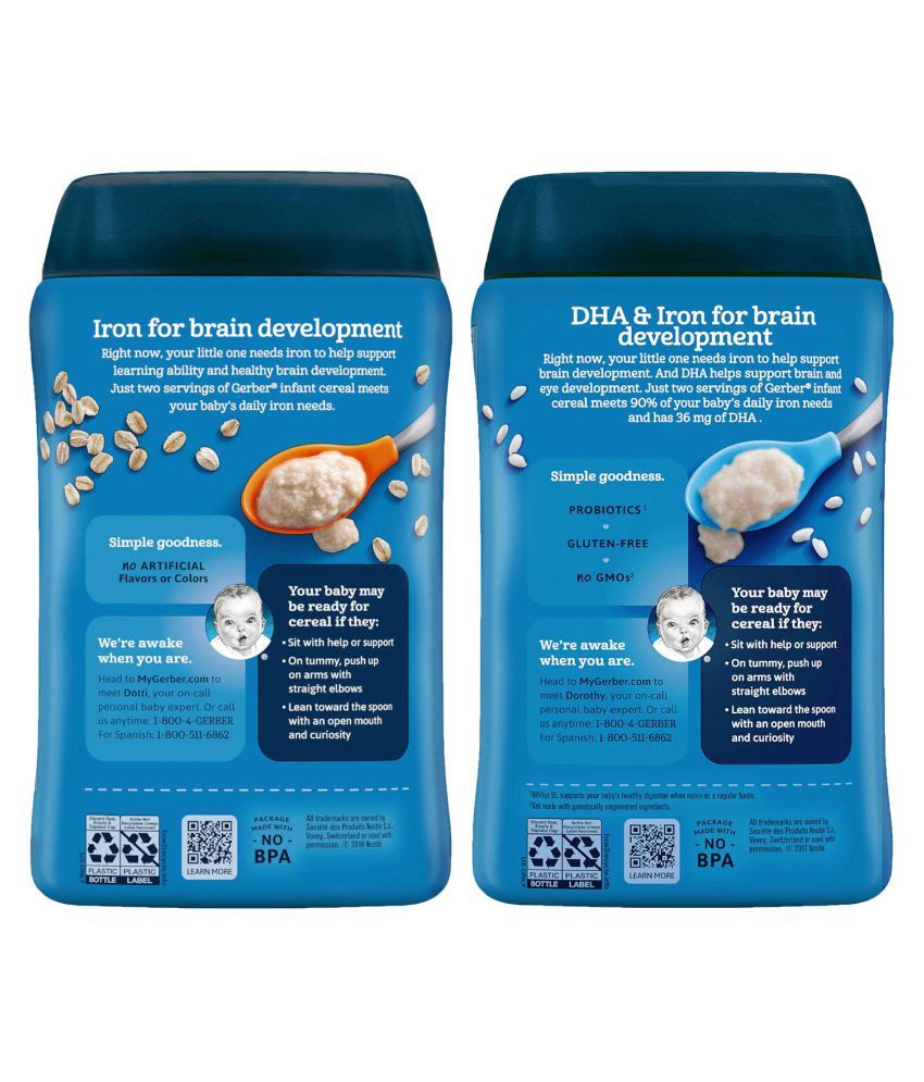 Gerber Oatmeal Cereal + Rice DHA & Probiotic Infant Cereal for 6 Months