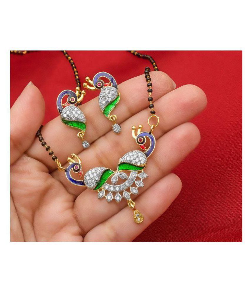     			Darshini Designs multicolour peacock design mangalsutra set for women with 18 inches length chain