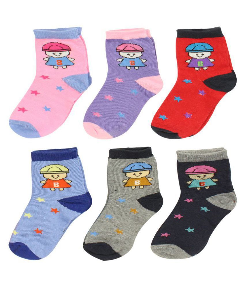 Neska Moda Cotton Rich Ankle Length Multicolor Kids 6 Pair Socks For 8 To 9 Years
