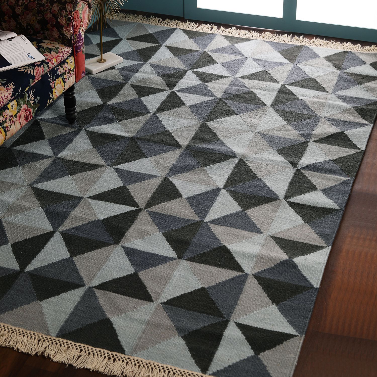     			PEQURA Blue Wool Carpet Geometrical 5x8 Ft