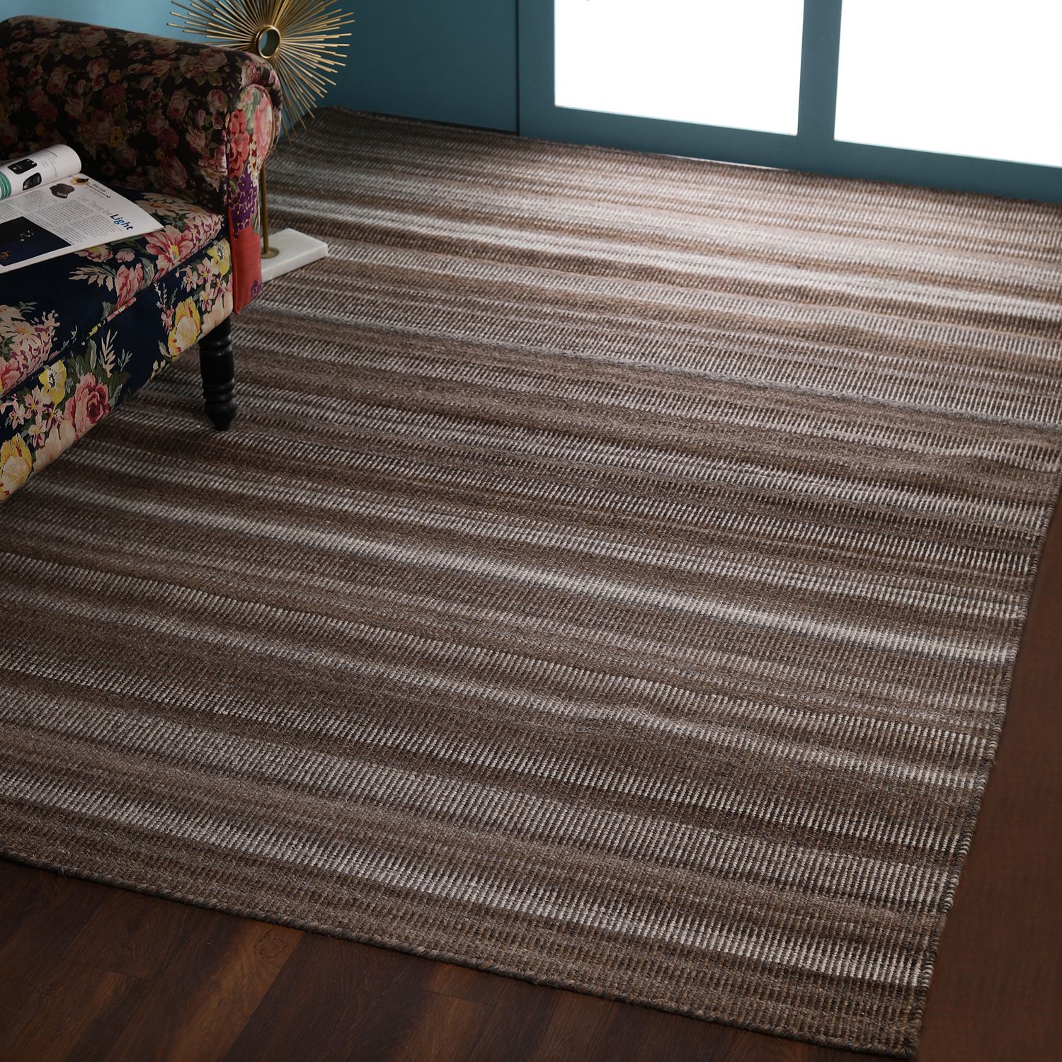     			PEQURA Brown Wool Carpet Stripes 5x8 Ft