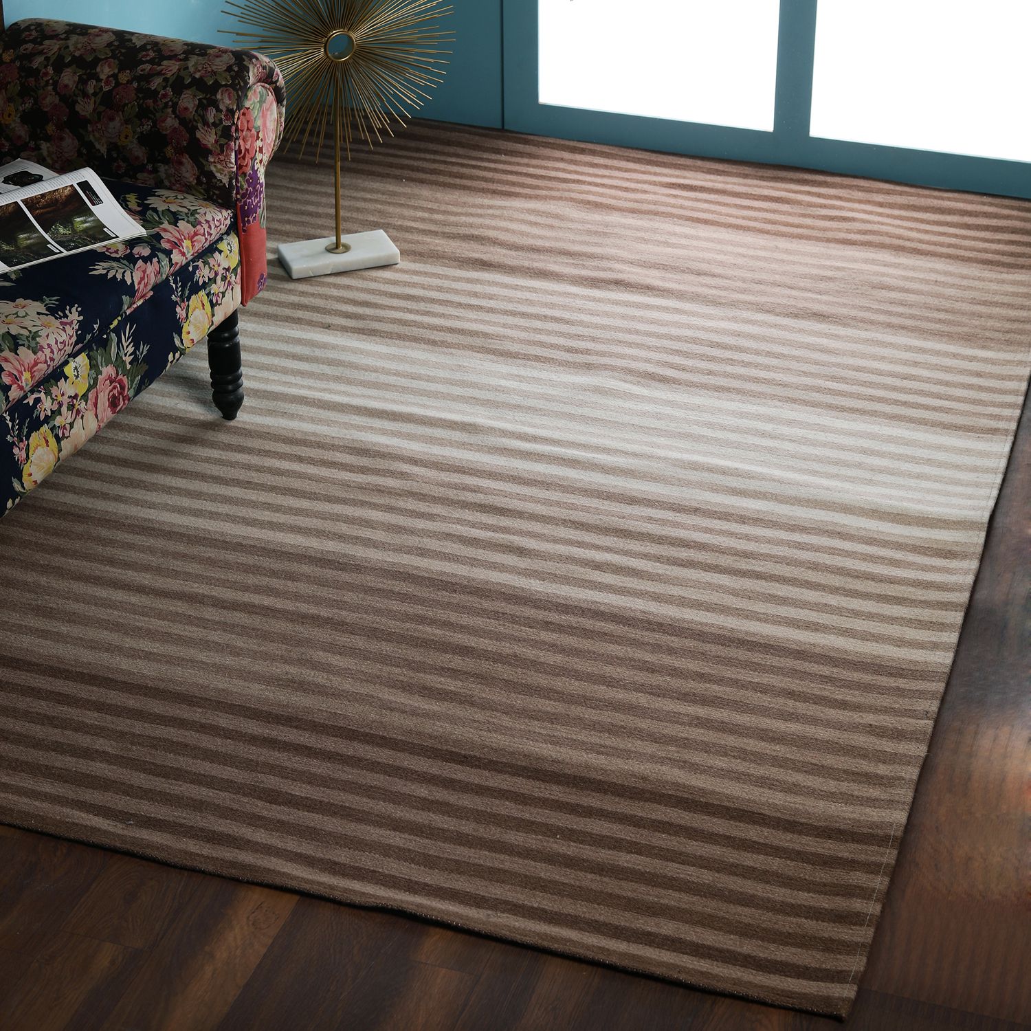     			PEQURA Brown Wool Carpet Stripes 5x8 Ft