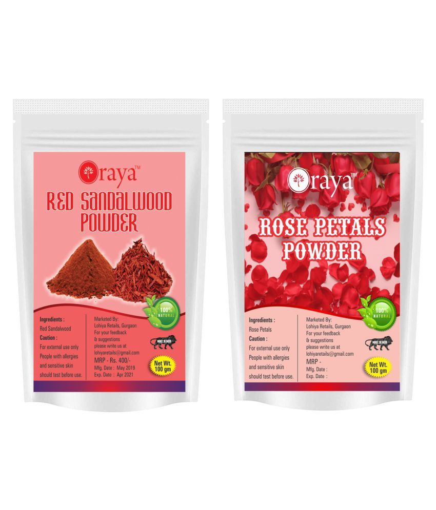     			ORAYA 100% Pure Red Sandalwood Powder And Rose Petal Powder Face Pack 200 gm Pack of 2