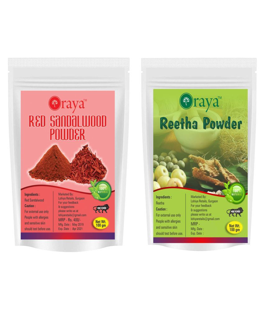     			ORAYA 100% Pure Red Sandalwood Powder And Retha Powder Face Pack 200 gm Pack of 2