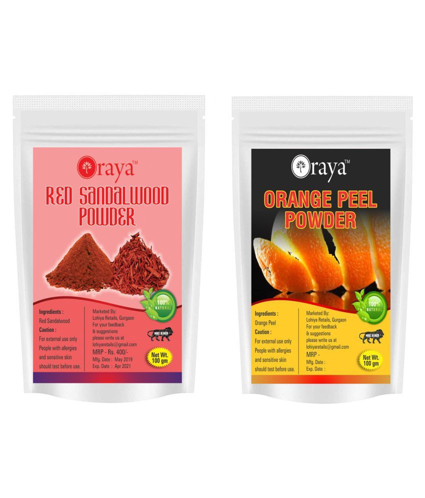     			ORAYA 100% Pure Red Sandalwood Powder And Orange Peel Powder Face Pack 200 gm Pack of 2