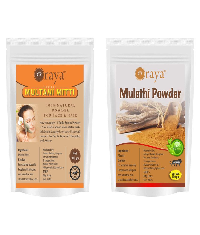     			ORAYA 100% Pure Multani  Powder And Mulethi  (Licorice) Powder Face Pack 200 gm Pack of 2