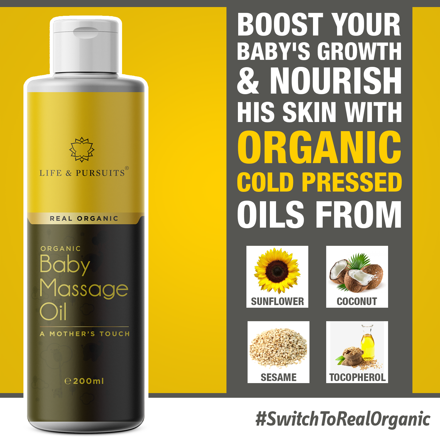 Life & Pursuits Certified Organic Ayurvedic Baby Massage Oil with