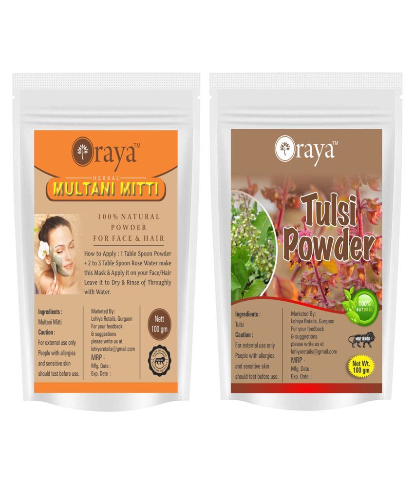     			ORAYA 100% Pure Multani(Mitti) Powder And Tulsi Powder Face Pack 200 gm Pack of 2