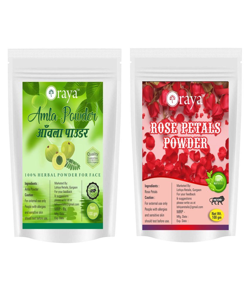     			ORAYA 100% Pure Amla Powder And Rose Petal Powder Face Pack 200 gm Pack of 2