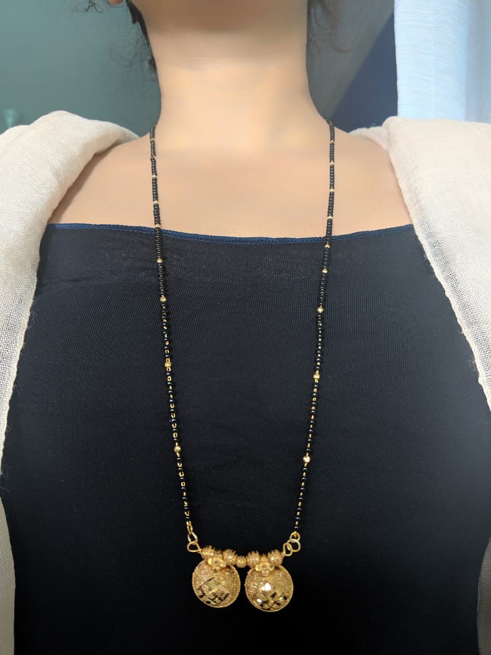     			Digital Jewellery Women's Pride Gold Plated Alloy 2 Vati Tanmaniya Pendant Mangalsutra 32-inch Length Chain Traditional Golden Black Mani Beads Single Line Layer Long Necklace for Girls