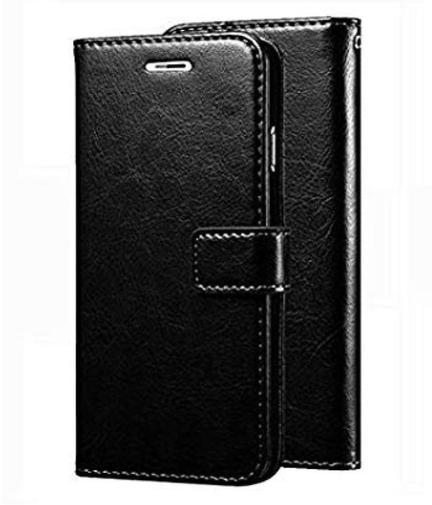     			Realme U1 Flip Cover by KOVADO - Black Original Vintage Look Leather Wallet Case