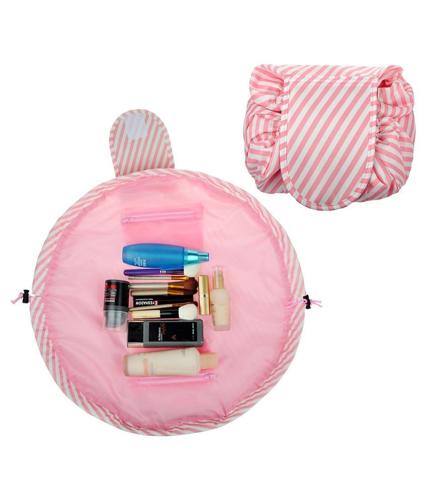     			House Of Quirk Pink Lazy Cosmetic Bag Drawstring Travel Makeup Bag