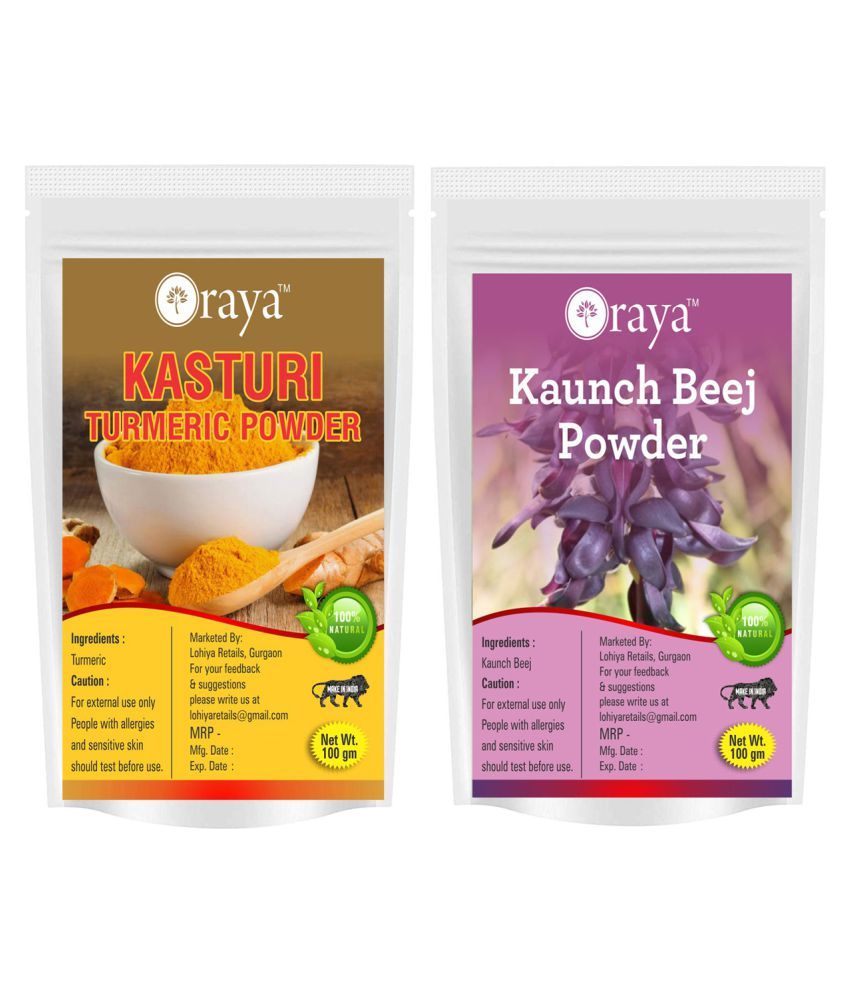     			ORAYA 100% Pure Kasturi Turmeric Haldi And Kaunch Beej Powder Face Pack 200 gm Pack of 2