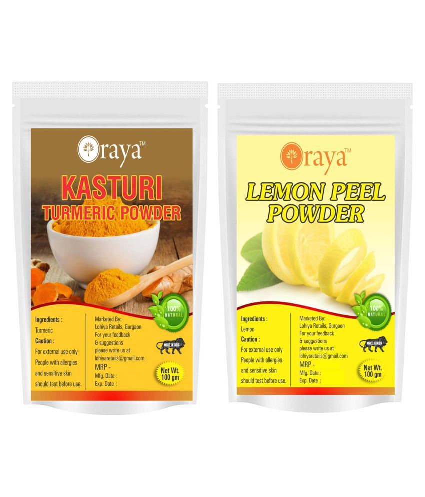     			ORAYA 100% Pure Turmeric Haldi Powder And Lemon Peel Powder Face Pack 200 gm Pack of 2