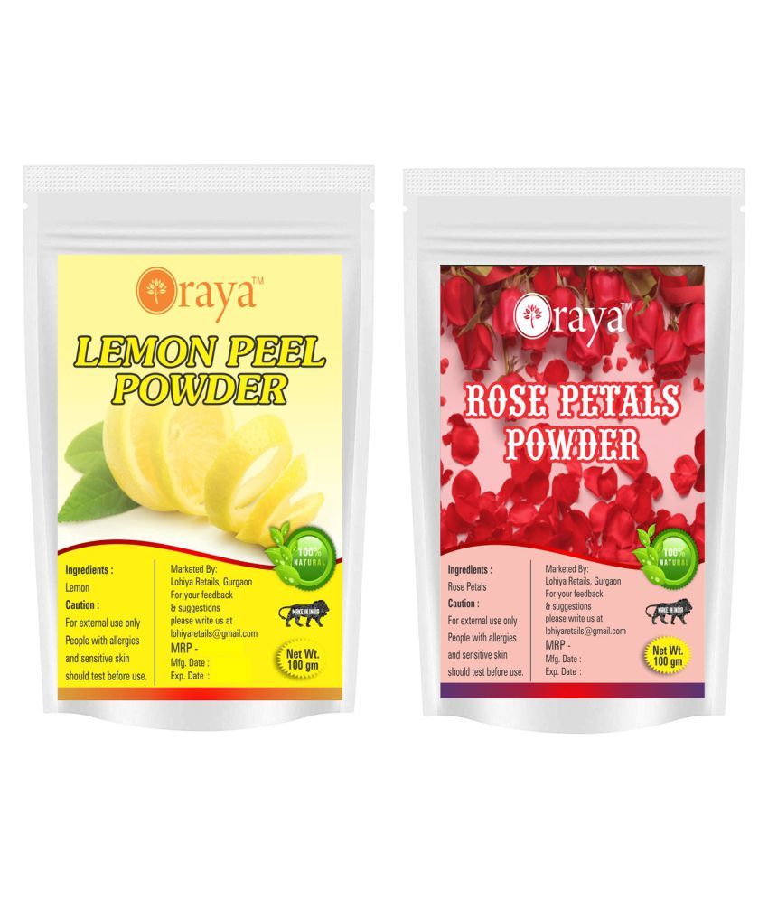     			ORAYA 100% Pure Lemon Peel Powder And Rose Petal Powder Face Pack 200 gm Pack of 2