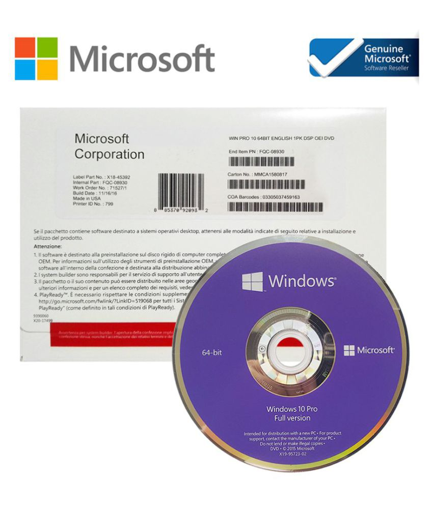 Microsoft Windows 10 Professional 64 Bit Original Seal Box Pack