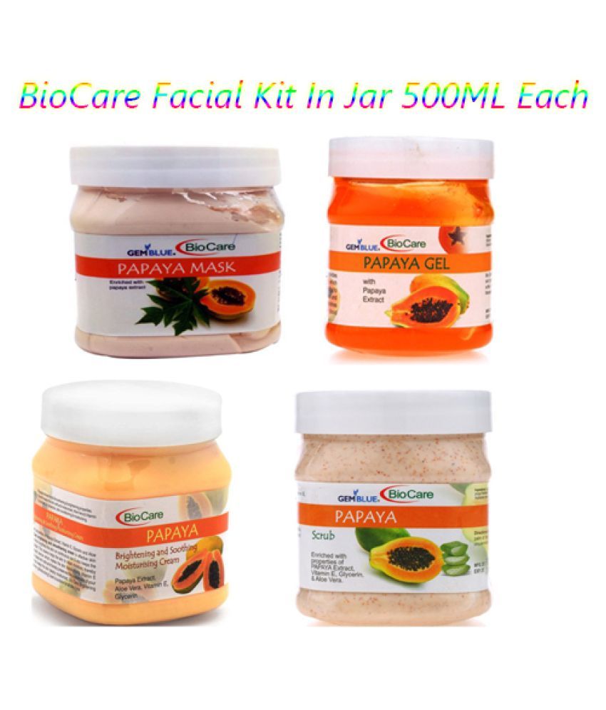 Biocare Papaya Scrub+ Gel+ Cream+ Mask Facial Kit 500 g Buy Biocare Papaya Scrub+ Gel+ Cream+