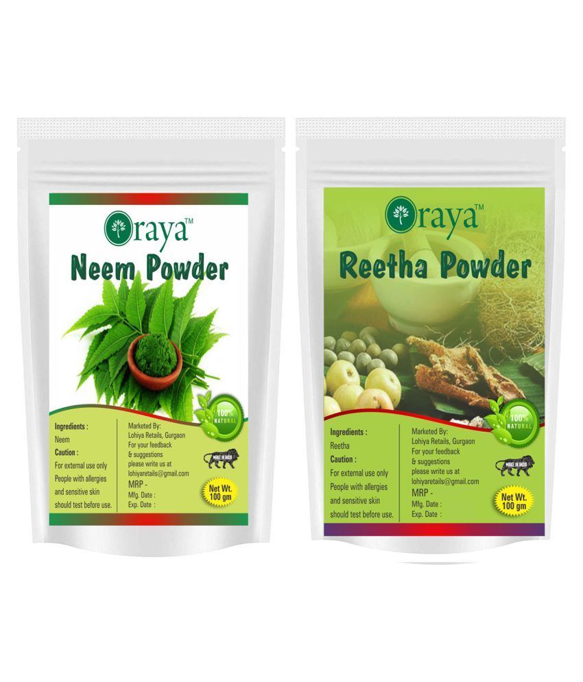     			ORAYA 100% Pure Neem Powder And Retha Powder For Hair & Skin Face Pack 200 gm Pack of 2