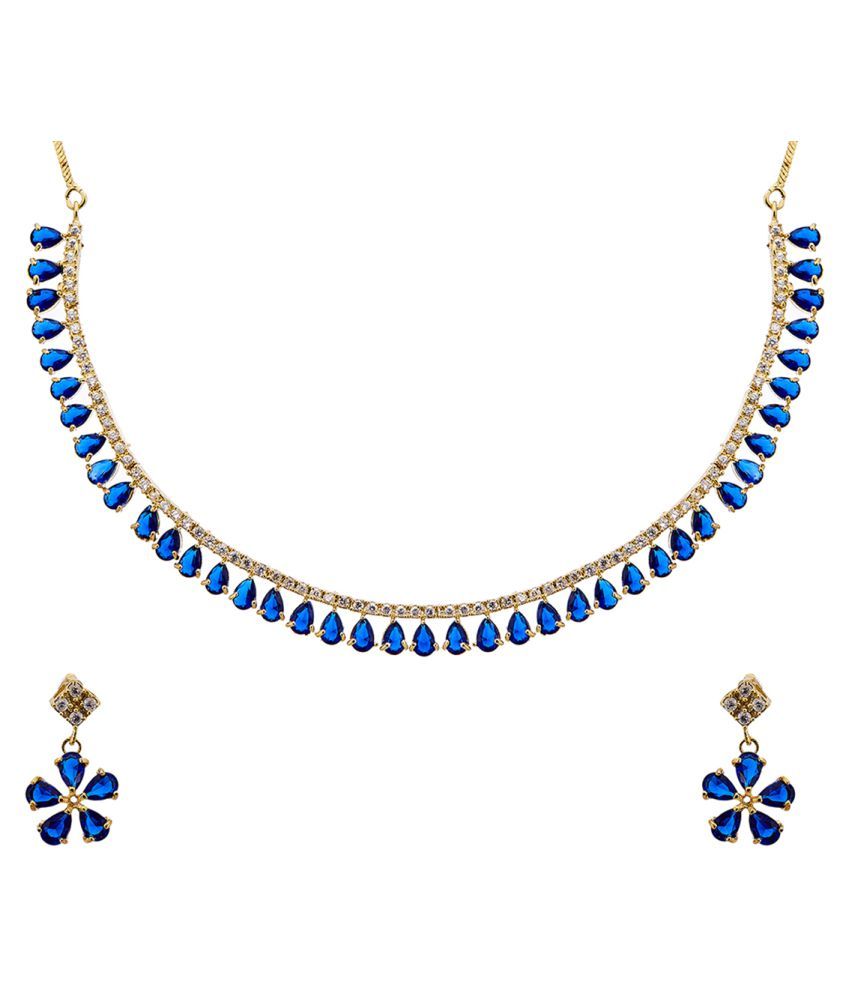     			Zeneme Alloy Blue Contemporary Contemporary/Fashion Gold Plated Necklaces Set