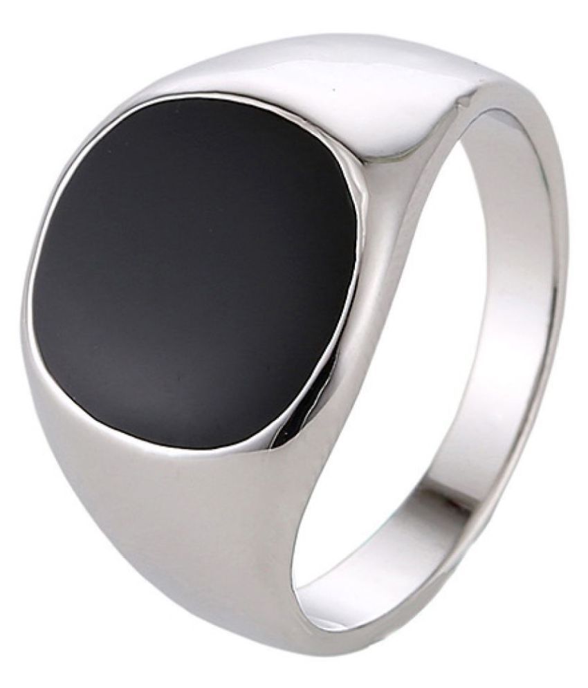 1 Pc Geometric Silver Color Plated Men's Ring With Black Stone Fashion ...