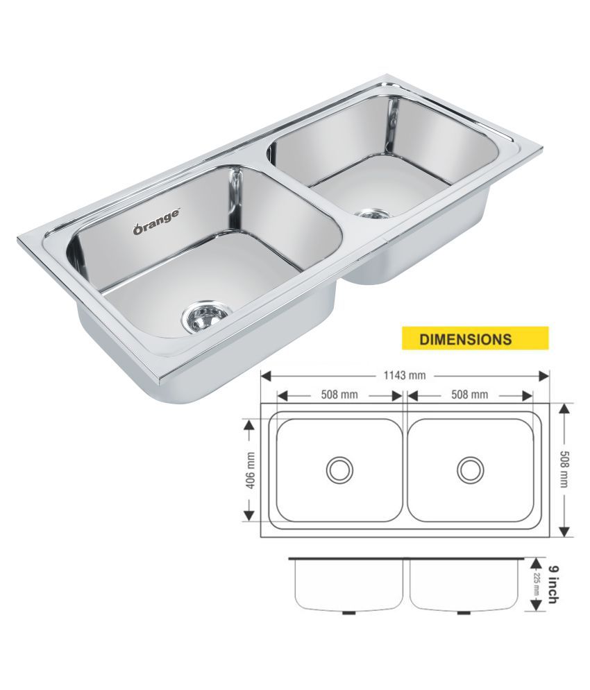 Buy Orange Stainless Steel Double Bowl Sink 252525 Inch Online ...